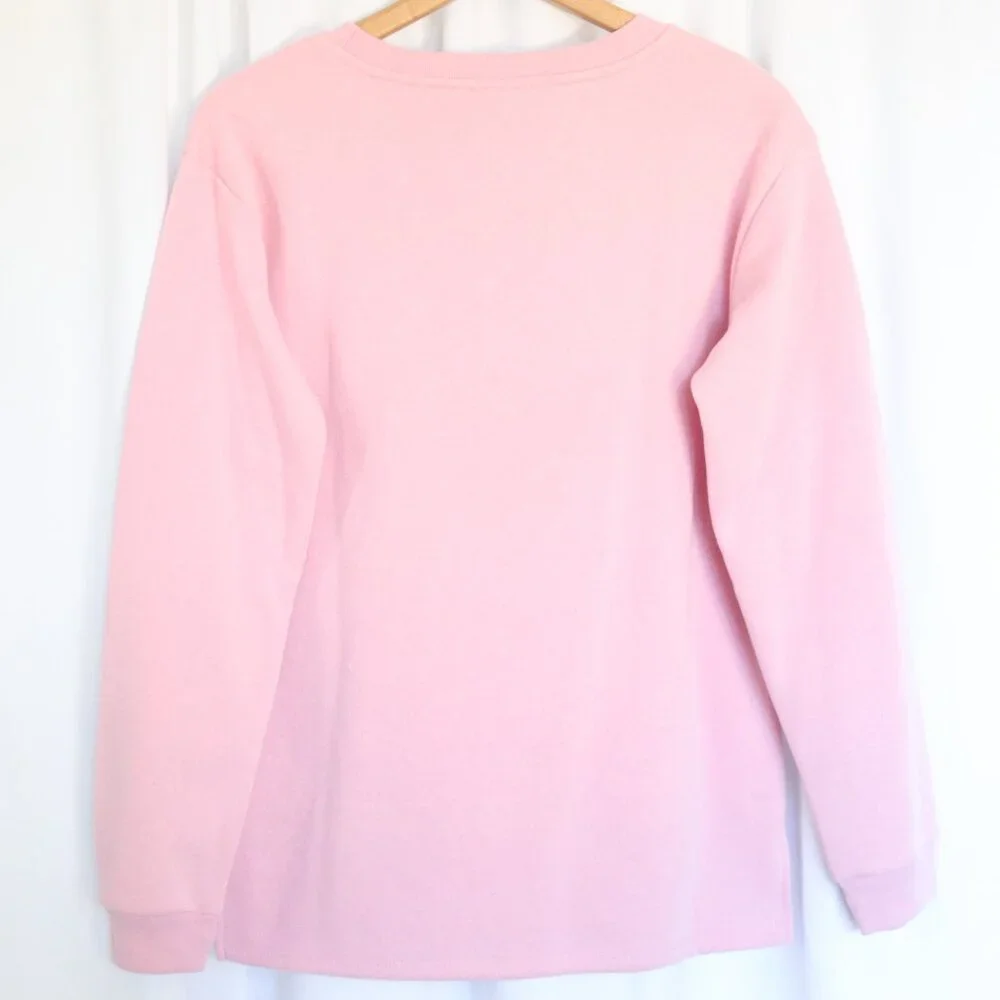 Peanuts | Snoopy Chenille Embroidered Patch Soft Fleece Pink Sweatshirt NWT | S - Picture 2 of 13